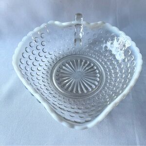 Vintage Anchor Hocking Heart Dish Moonstone Opalescent Hobnail Collectible